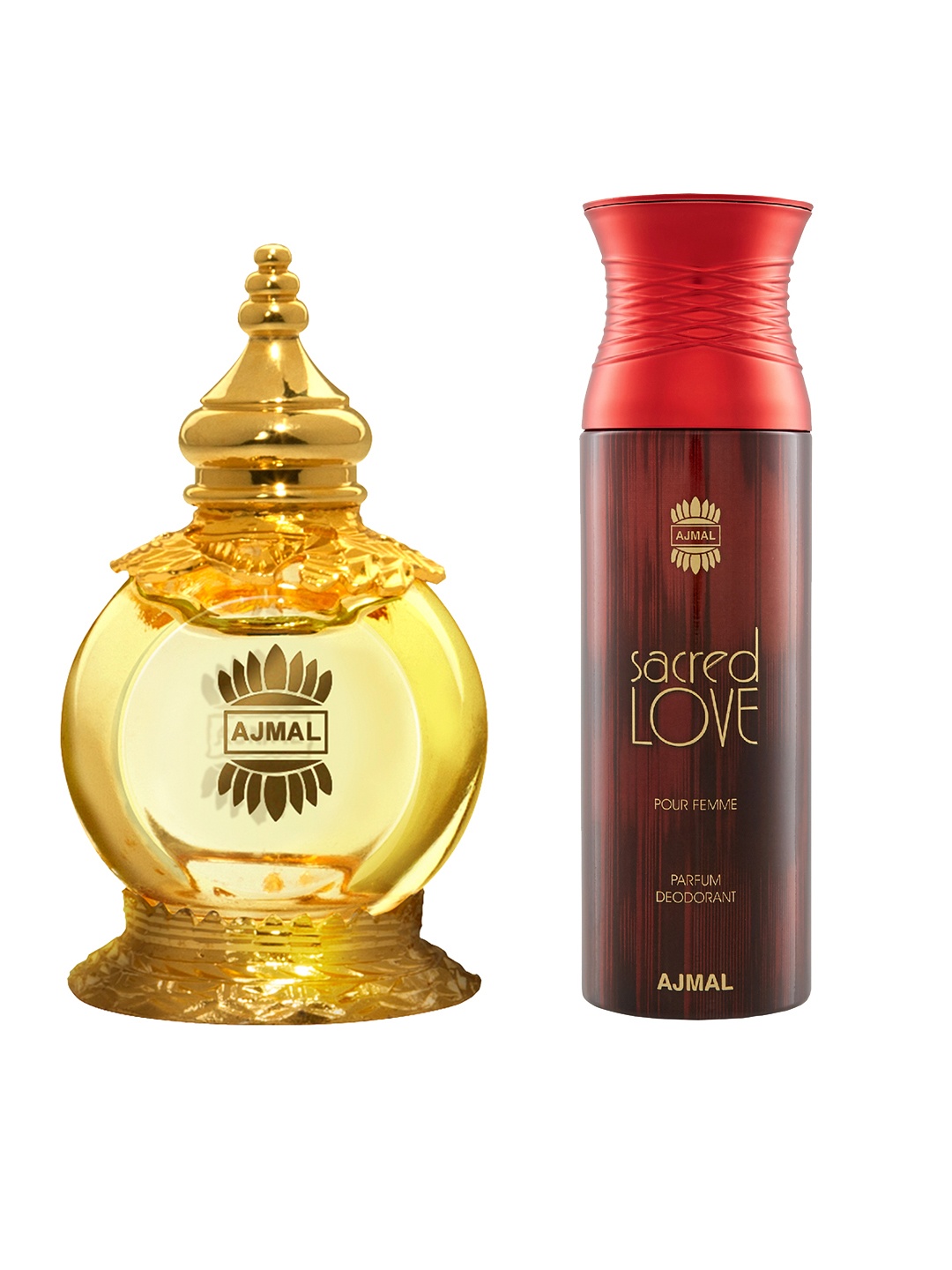 Ajmal Set of Unisex Mukhallat Al Wafa Attar Perfume - 12 ml & Women Sacred Love Perfume Deo - 200 ml, Gold
Ajmal Set of Unisex Mukhallat Al Wafa Attar Perfume - 12 ml & Women Sacred Love Perfume Deo - 200 ml, Gold