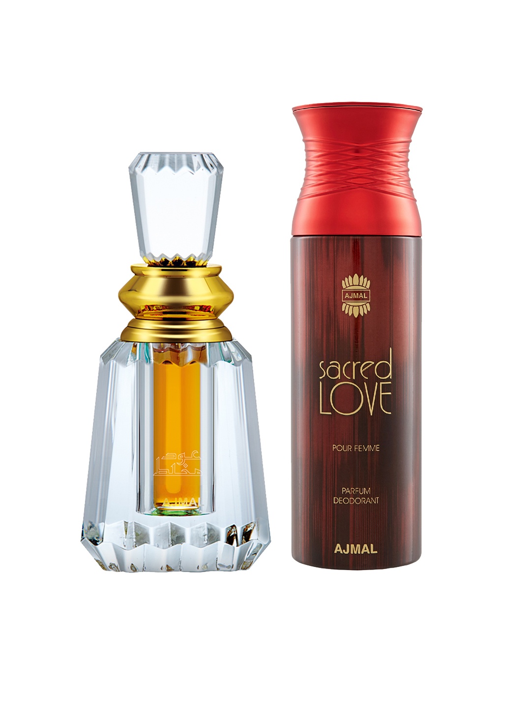 Ajmal Set of Oudh Mukhallat Concentrated Perfume & Sacred Love Perfume Deodorant, Gold
Ajmal Set of Oudh Mukhallat Concentrated Perfume & Sacred Love Perfume Deodorant, Gold