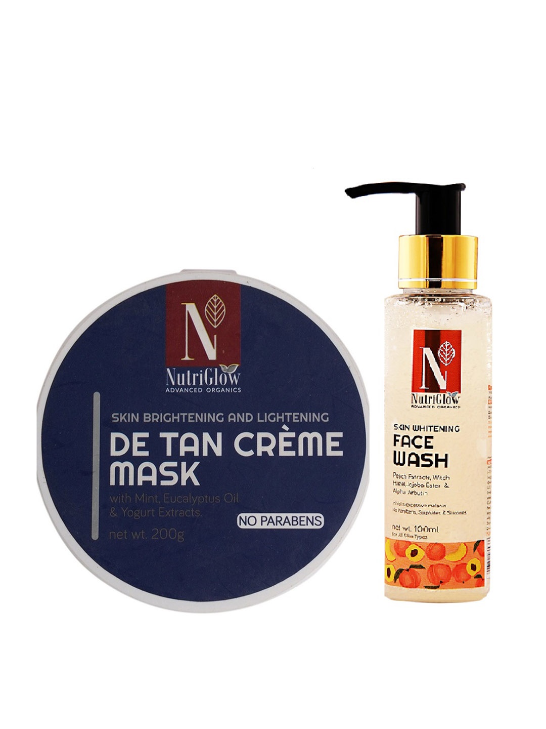 NutriGlow Set of 2 Advanced Organics Skin Whitening Face Wash & De Tan Creme Mask, Multi
NutriGlow Set of 2 Advanced Organics Skin Whitening Face Wash & De Tan Creme Mask, Multi