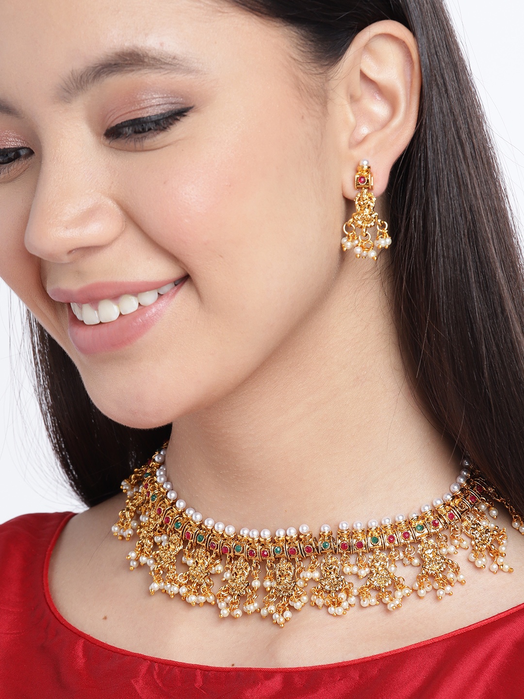 Zaveri Pearls Green & Pink Gold-Plated Stone-Studded & Beaded Goddess Laxmi Jewellery Set
Zaveri Pearls Green & Pink Gold-Plated Stone-Studded & Beaded Goddess Laxmi Jewellery Set
