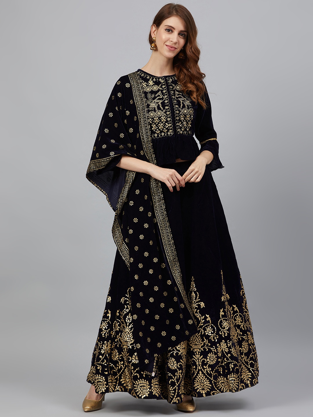 Juniper Navy Blue & Golden Zari Embroidered Ready to Wear Lehenga & Blouse with Dupatta
Juniper Navy Blue & Golden Zari Embroidered Ready to Wear Lehenga & Blouse with Dupatta