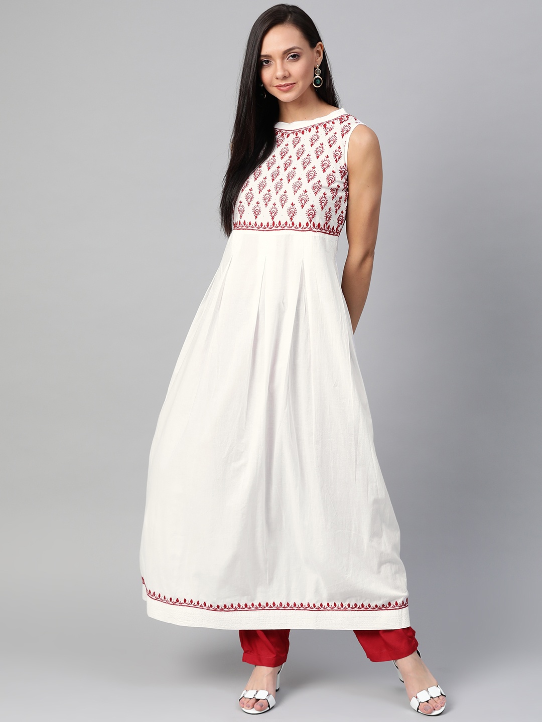 ADA Women White & Maroon Chikankari Hand Embroidered Yoke Design A-Line Sustainable Handloom Kurta
ADA Women White & Maroon Chikankari Hand Embroidered Yoke Design A-Line Sustainable Handloom Kurta