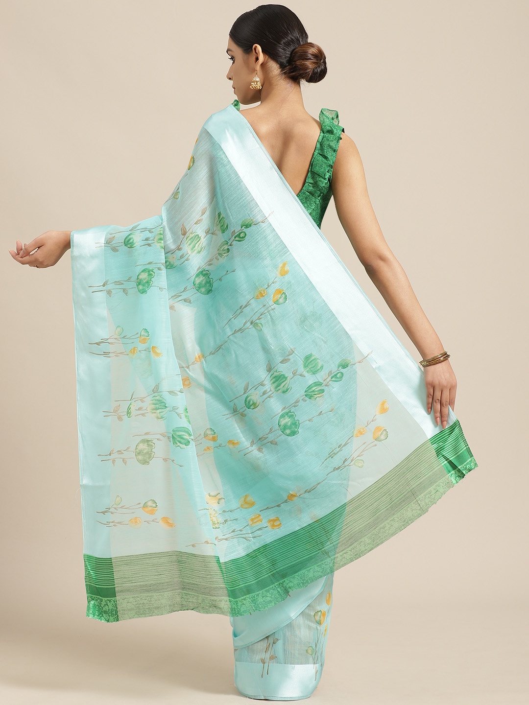 Saree mall Blue & Green Floral Printed Saree
