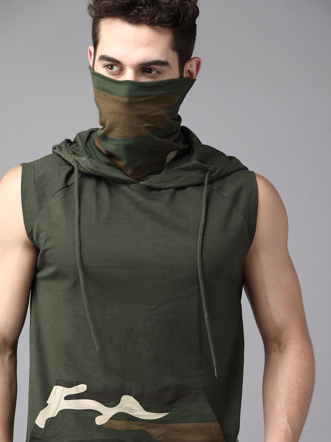 Roadster Men Olive Green Printed Hooded Sleeveless Pure Cotton T-shirt with Built-In Mask
Roadster Men Olive Green Printed Hooded Sleeveless Pure Cotton T-shirt with Built-In Mask