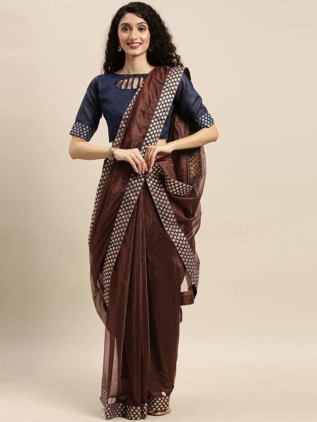Silk Bazar Coffee Brown Solid Art Silk Saree
