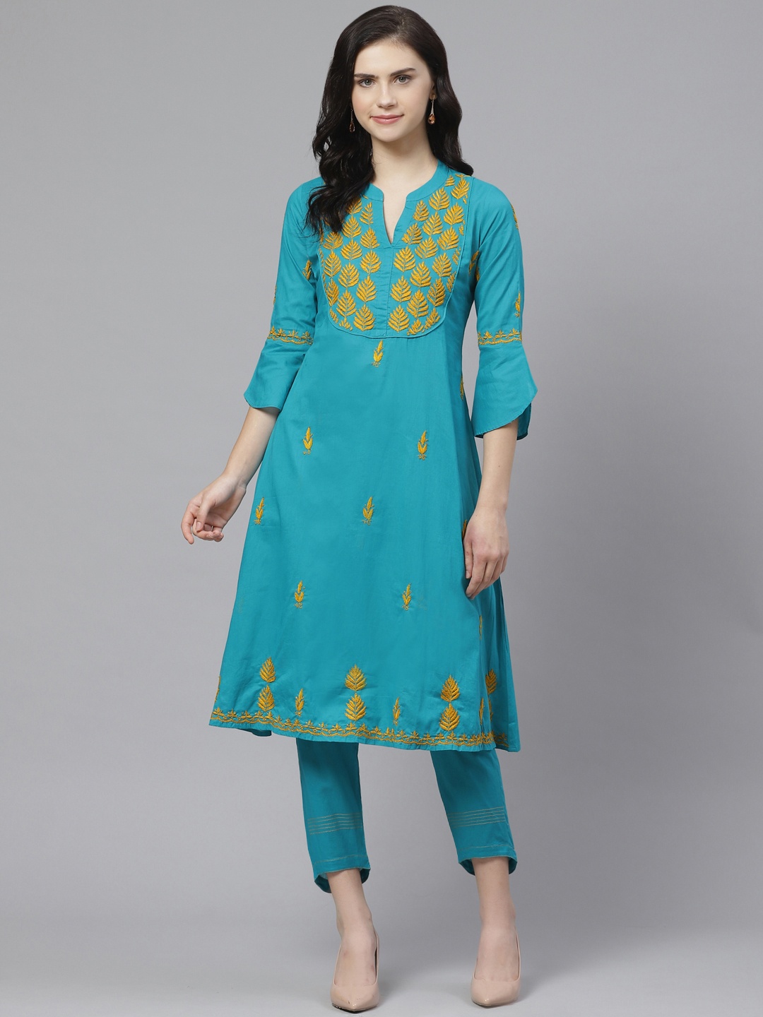 ADA Women Blue & Mustard Yellow Chikankari Embroidered Sustainable Kurta with Trousers
ADA Women Blue & Mustard Yellow Chikankari Embroidered Sustainable Kurta with Trousers