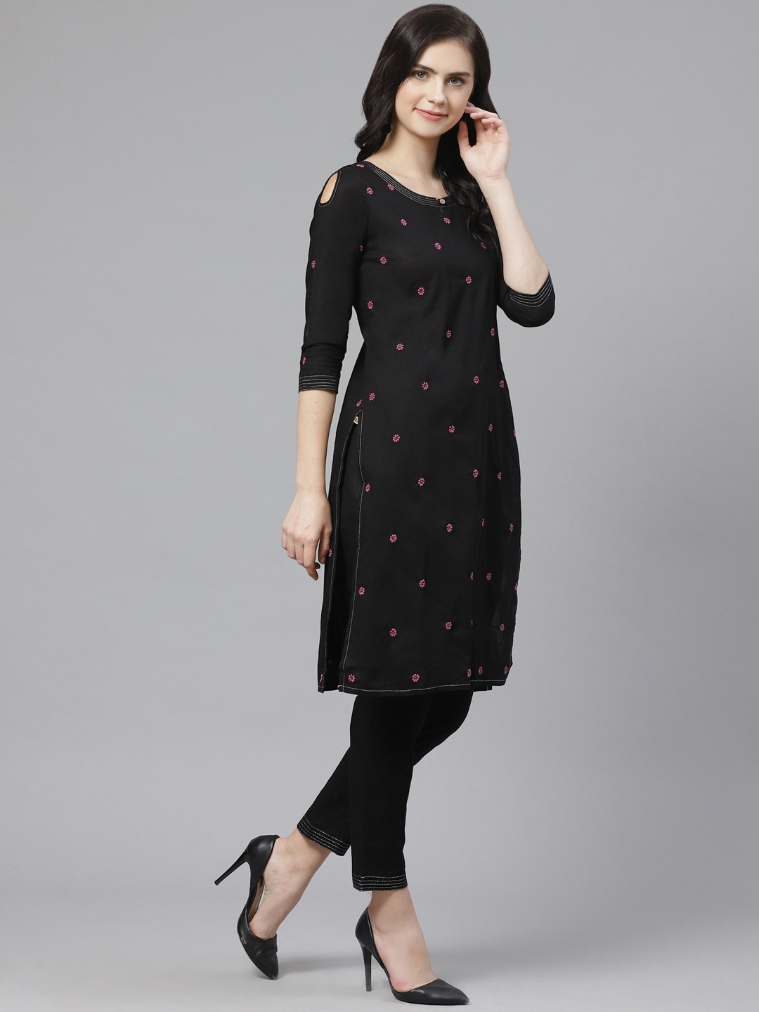 ADA Women Black & Pink Chikankari Embroidered Sustainable Handloom Kurta with Trousers
ADA Women Black & Pink Chikankari Embroidered Sustainable Handloom Kurta with Trousers