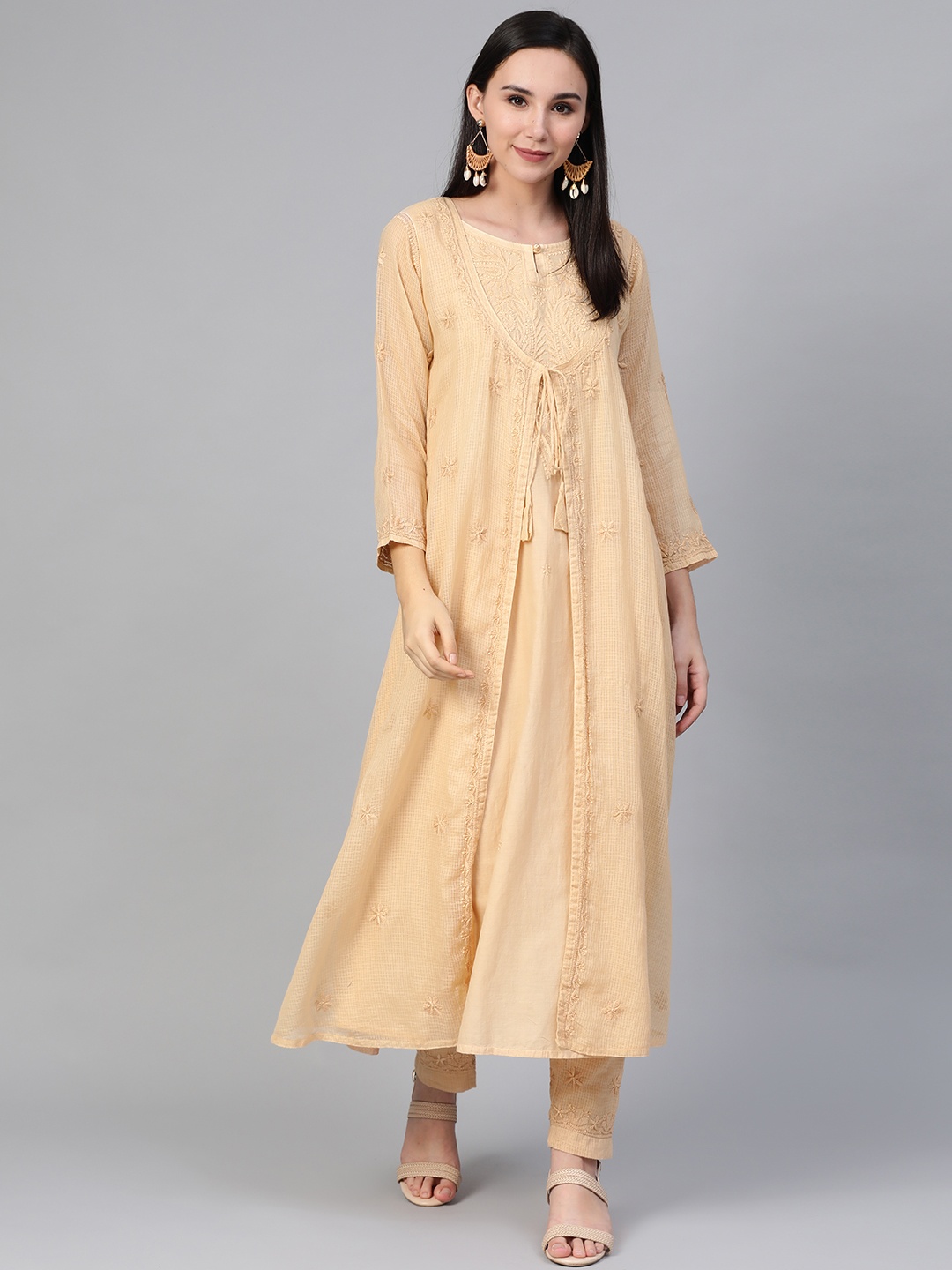 ADA Women Beige Chikankari Hand Embroidered Layered Sustainable Kota Handloom Kurta with Trousers
ADA Women Beige Chikankari Hand Embroidered Layered Sustainable Kota Handloom Kurta with Trousers