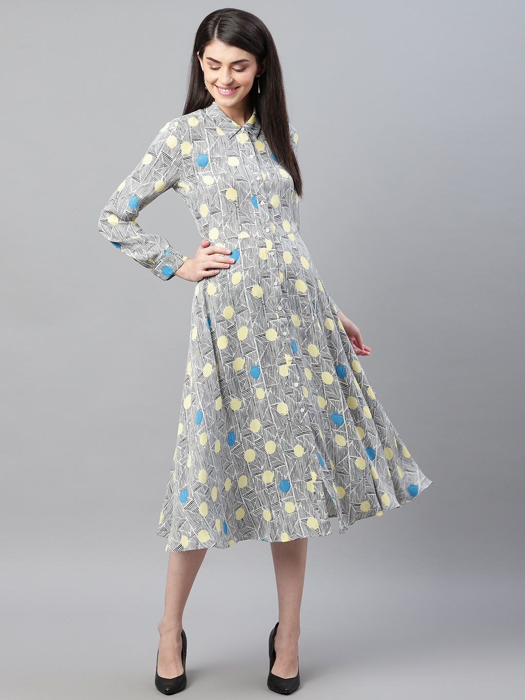 Marks & Spencer Women Black & Yellow Printed Shirt Dress
