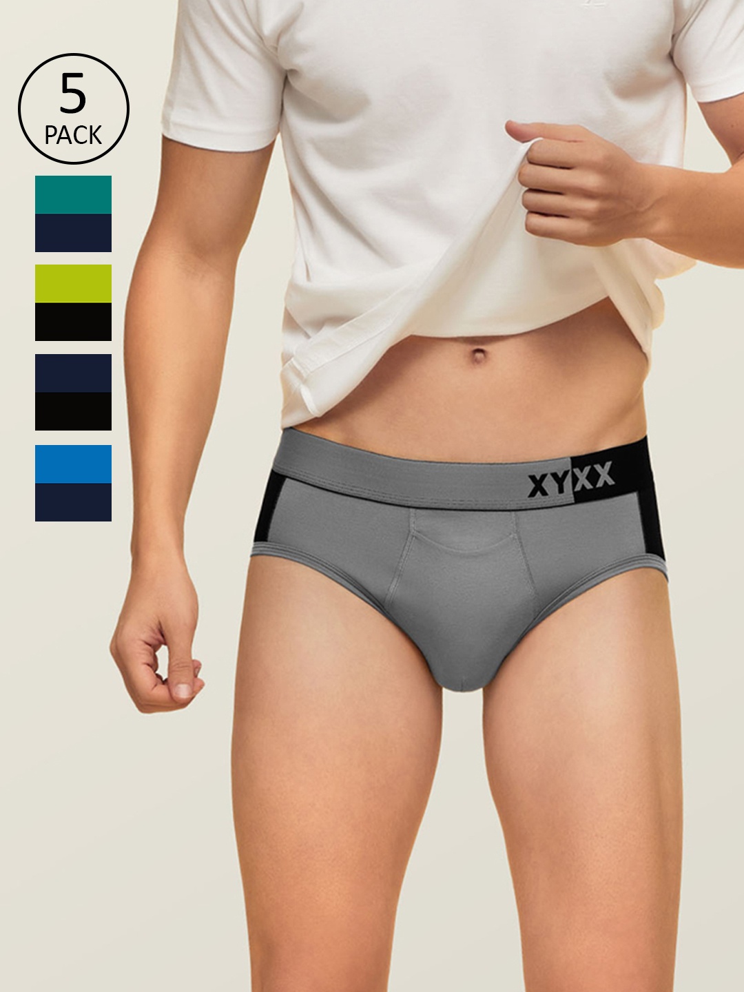 XYXX Men Pack Of 5 Colourblocked Ultra-Soft Antimicrobial Basic Briefs XYBRF5PCKN66, Grey
XYXX Men Pack Of 5 Colourblocked Ultra-Soft Antimicrobial Basic Briefs XYBRF5PCKN66, Grey