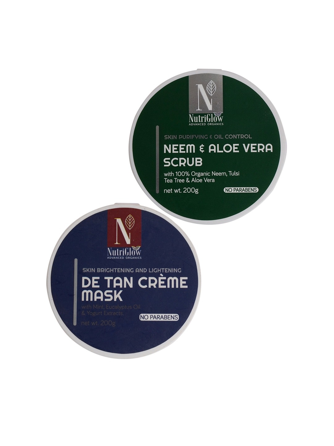 NutriGlow Advanced Organics Set of 2 Neem & Aloe Vera Scrub + De Tan Mask 200 g each, Multi
NutriGlow Advanced Organics Set of 2 Neem & Aloe Vera Scrub + De Tan Mask 200 g each, Multi