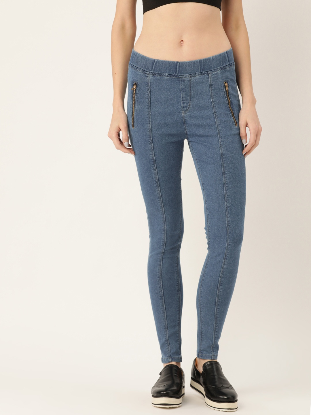 DressBerry Women Blue Solid Super Skinny Fit Denim Jeggings