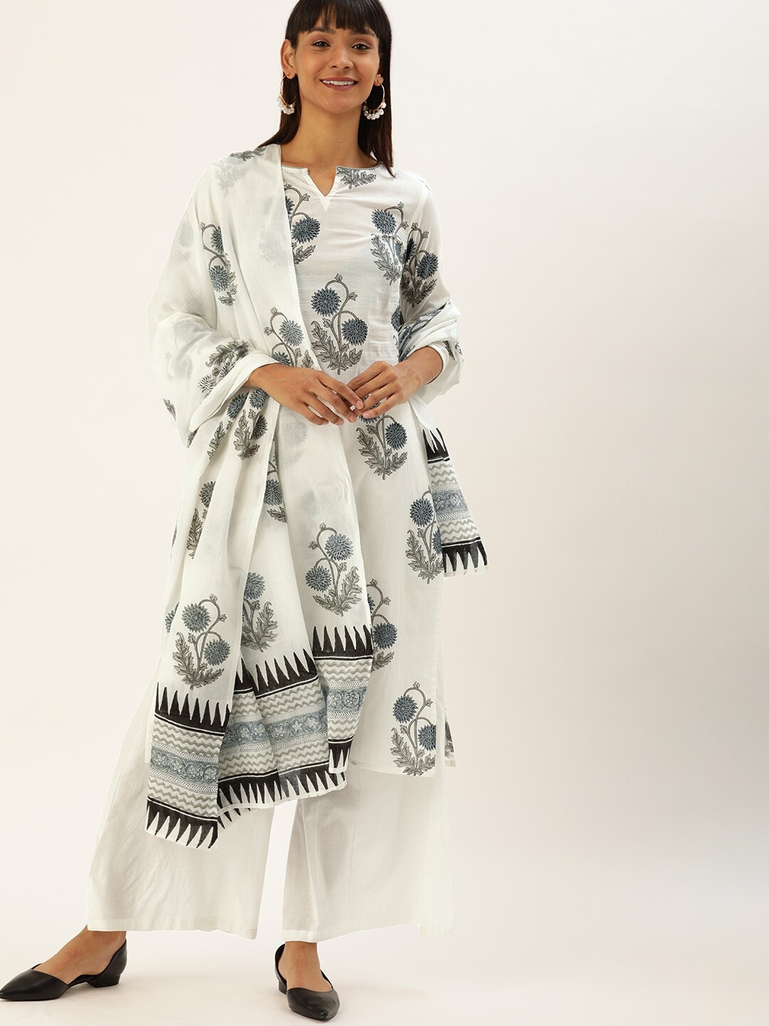 Taavi Women White & Blue Sanganeri Handblock Print Sustainable Kurta with Palazzos & Dupatta
Taavi Women White & Blue Sanganeri Handblock Print Sustainable Kurta with Palazzos & Dupatta