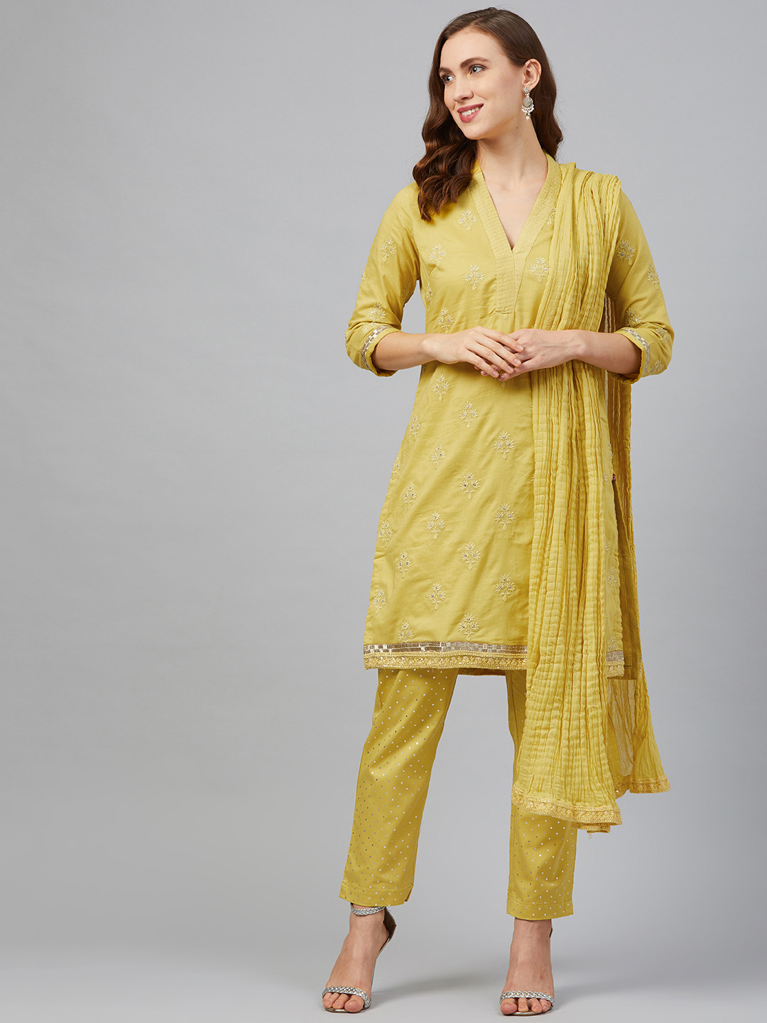 Biba Women Lime Green & Silver Embroidered Kurta with Trousers & Dupatta
Biba Women Lime Green & Silver Embroidered Kurta with Trousers & Dupatta