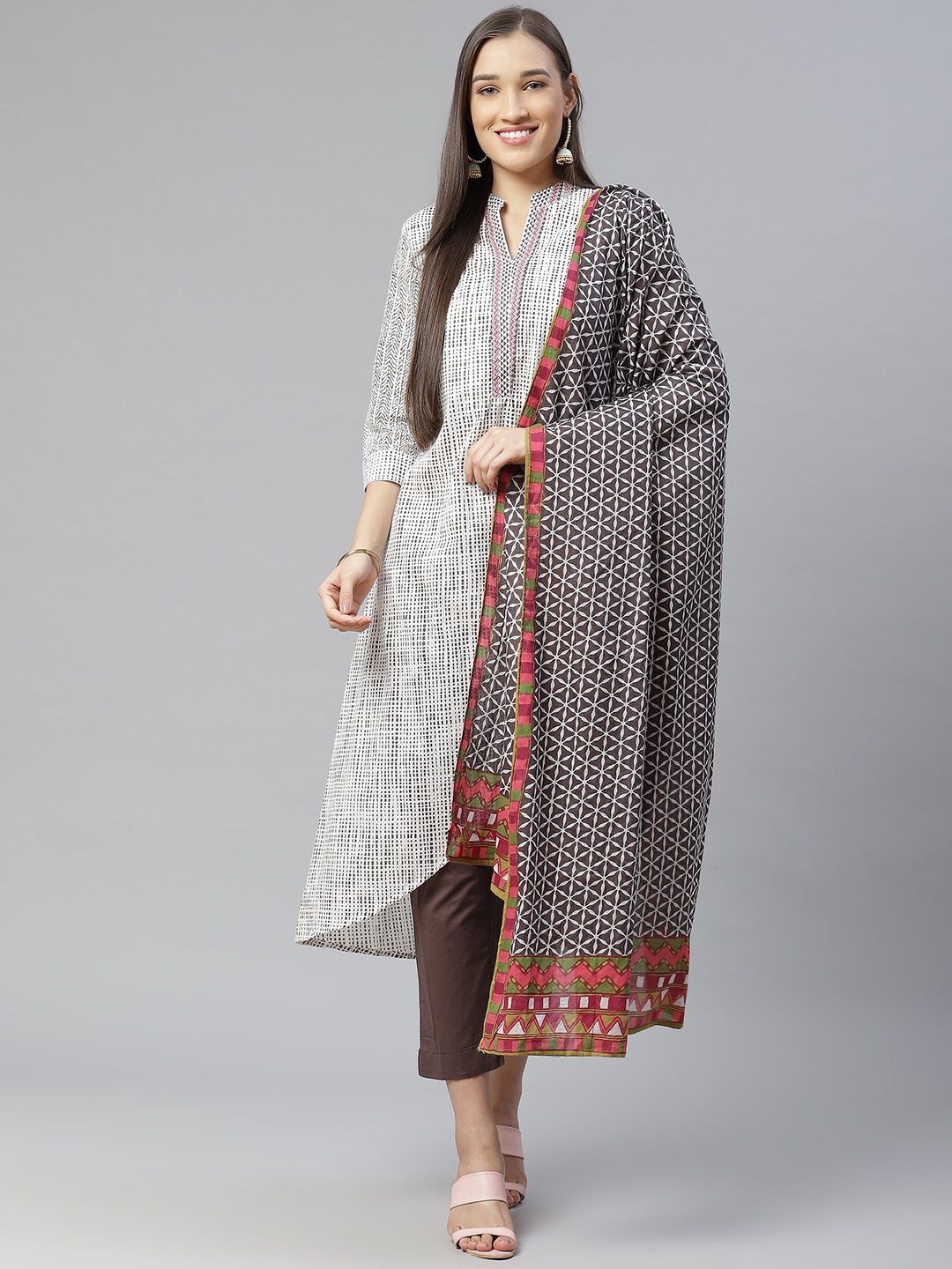 Biba Women White & Black Pure Cotton Geometric Printed Kurta with Trousers & Dupatta
Biba Women White & Black Pure Cotton Geometric Printed Kurta with Trousers & Dupatta