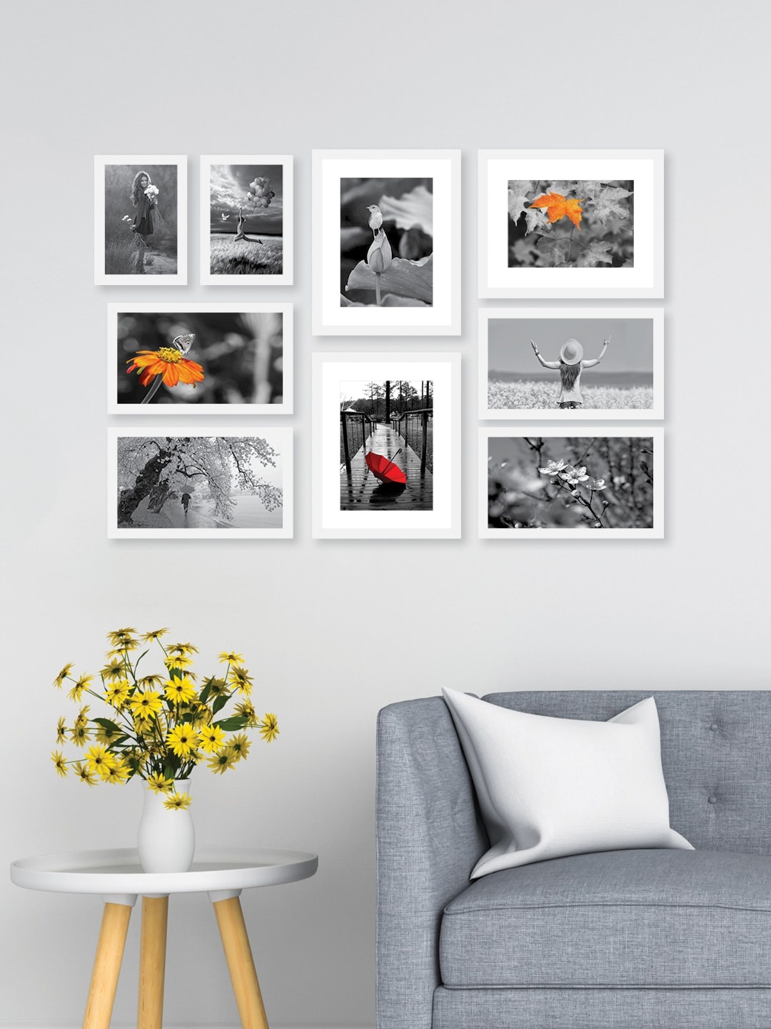 RANDOM Set Of 9 White Solid Collage Photo Frames