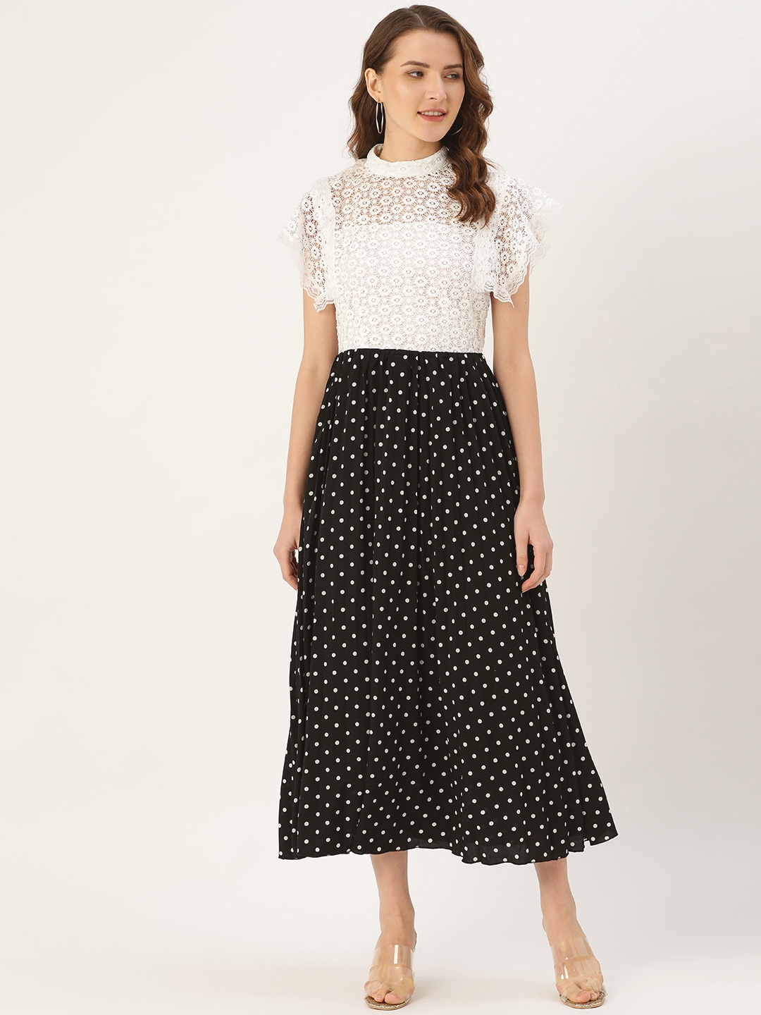 ANVI Be Yourself Women Black Polka Dots Print A-Line Dress