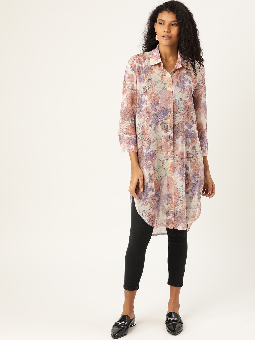 ANVI Be Yourself Women Peach-Coloured & Off-White Regular Fit Printed Longline Shirt
ANVI Be Yourself Women Peach-Coloured & Off-White Regular Fit Printed Longline Shirt