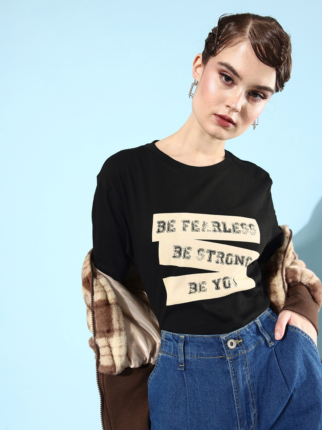 The Roadster Lifestyle Co. Women Pure Cotton Typography Print Round Neck T-shirt, Black
The Roadster Lifestyle Co. Women Pure Cotton Typography Print Round Neck T-shirt, Black