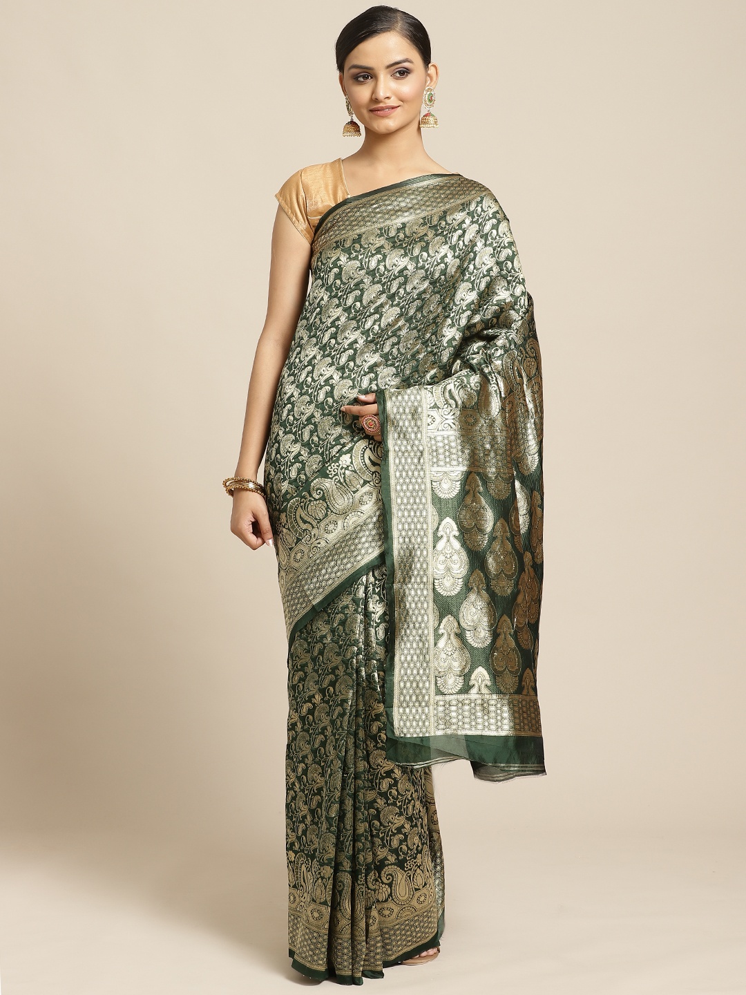 Shaily Green & Golden Zari Woven Design Saree