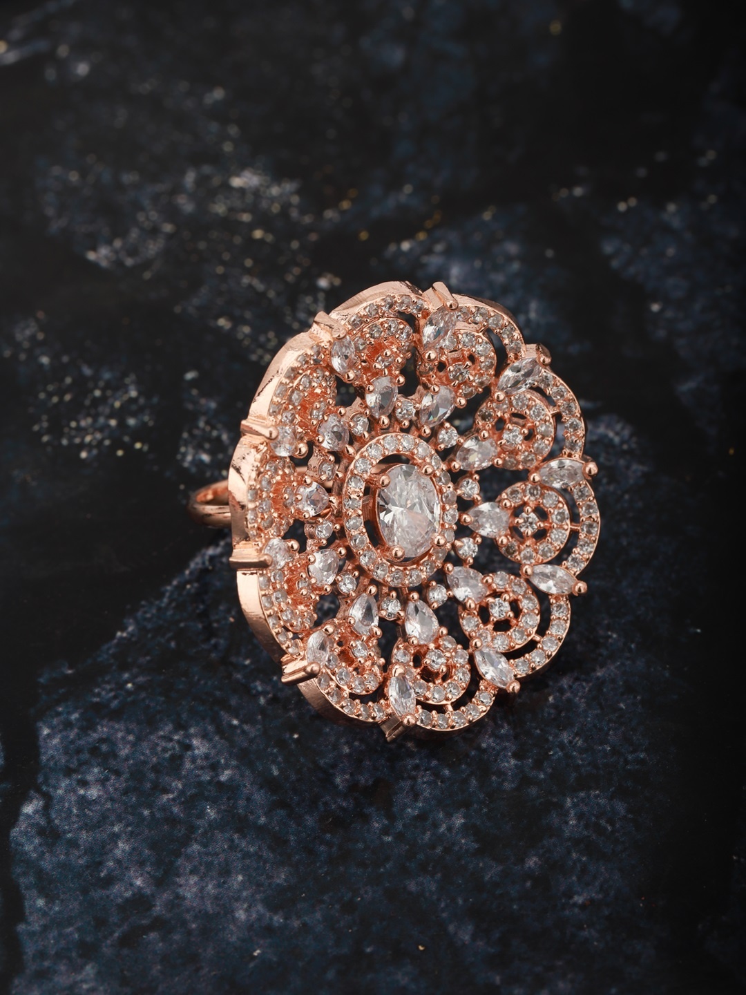 Carlton London Women Rose Gold-Plated CZ-Studded Floral-Shaped Adjustable Finger Ring
Carlton London Women Rose Gold-Plated CZ-Studded Floral-Shaped Adjustable Finger Ring