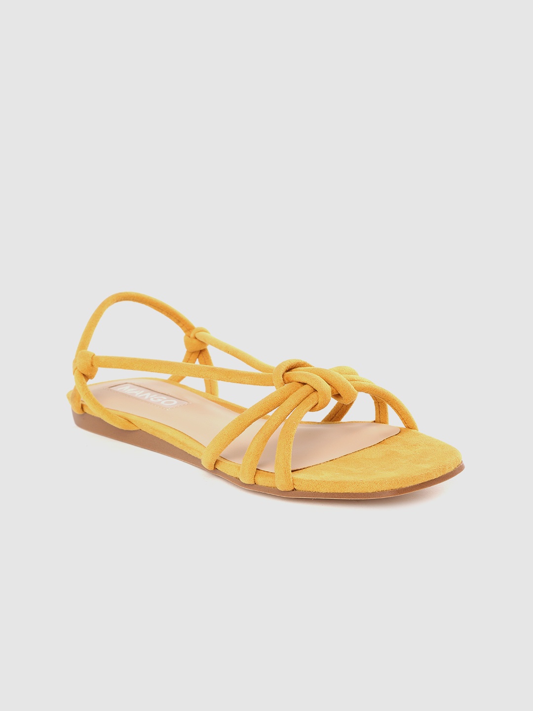 MANGO Women Mustard Yellow Solid Strappy Open Toe Flats