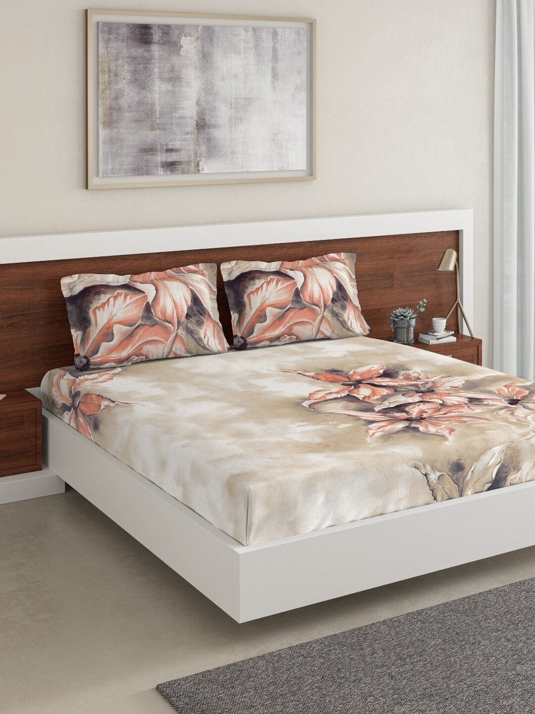 DDecor Beige & Peach-Coloured Floral 140 TC Cotton 1 King Bedsheet with 2 Pillow Covers
DDecor Beige & Peach-Coloured Floral 140 TC Cotton 1 King Bedsheet with 2 Pillow Covers