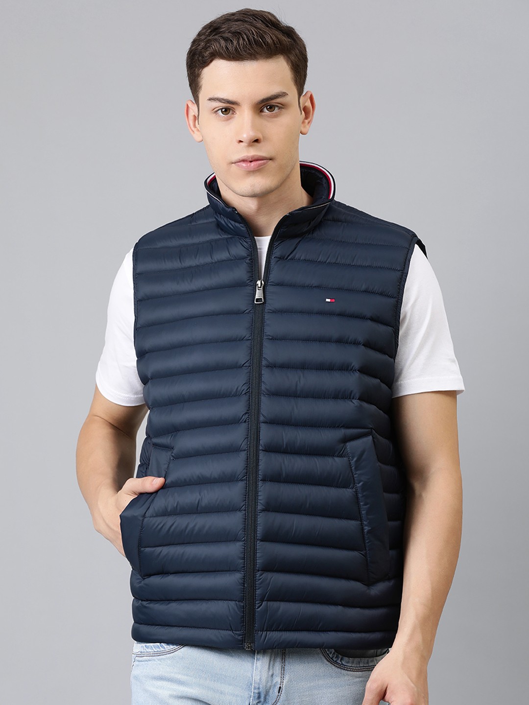 Tommy Hilfiger Men Navy Blue Solid Lightweight Puffer Jacket