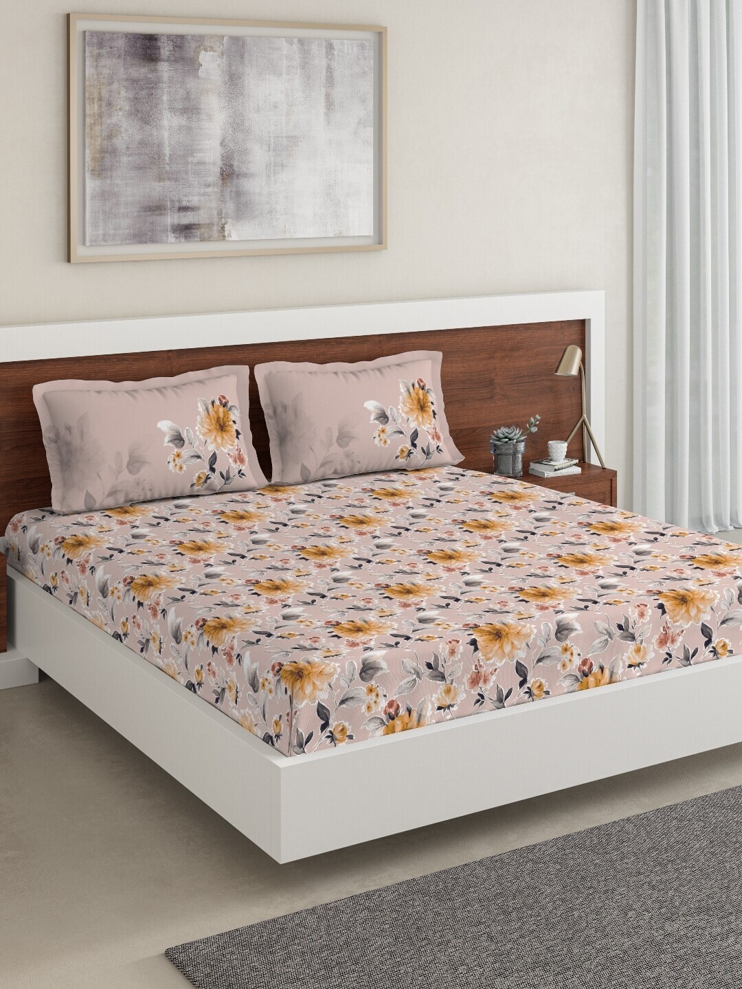 DDecor Multicoloured Floral 140 TC Cotton 1 Queen Bedsheet with 2 Pillow Covers, Multi