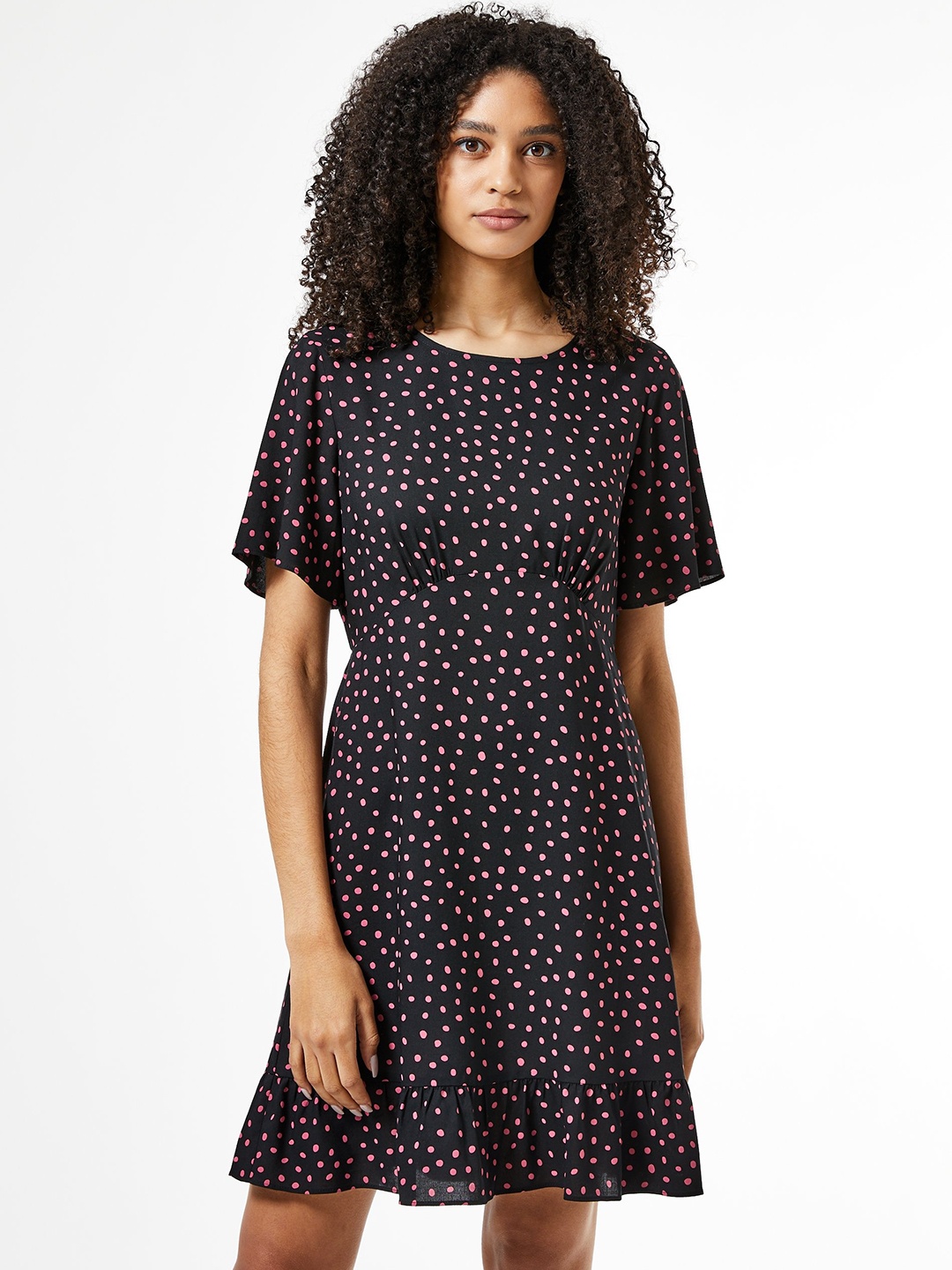 DOROTHY PERKINS Women Black & Pink Polka Dots Printed A-Line Dress