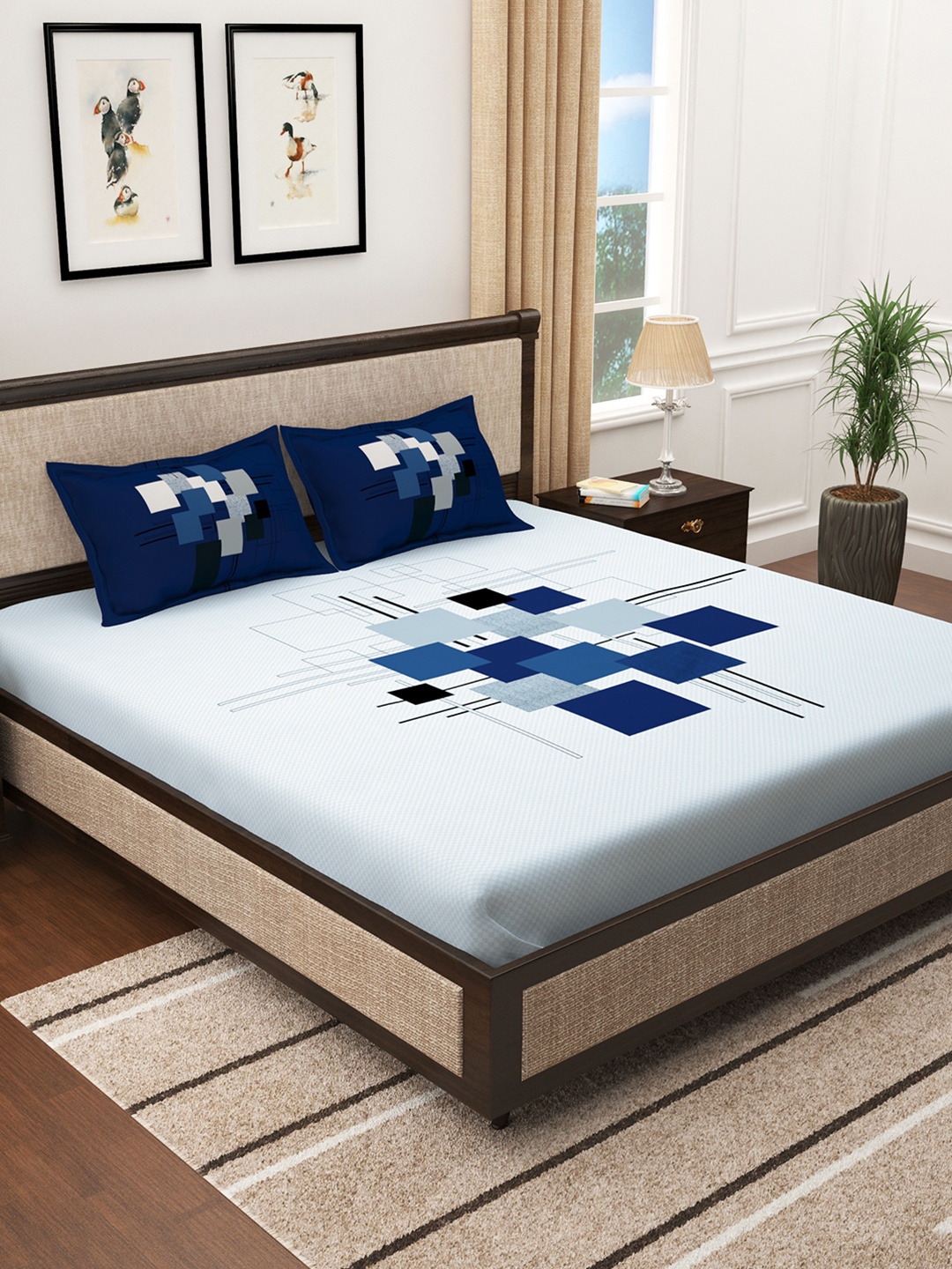 Story@home White & Blue Geometric 300 TC Cotton 1 King Bedsheet with 2 Pillow Covers
Story@home White & Blue Geometric 300 TC Cotton 1 King Bedsheet with 2 Pillow Covers