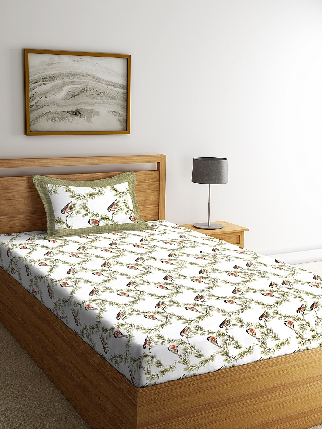 Rajasthan Decor White & Green Floral 144 TC Cotton 1 Single Bedsheet with 1 Pillow Covers
Rajasthan Decor White & Green Floral 144 TC Cotton 1 Single Bedsheet with 1 Pillow Covers