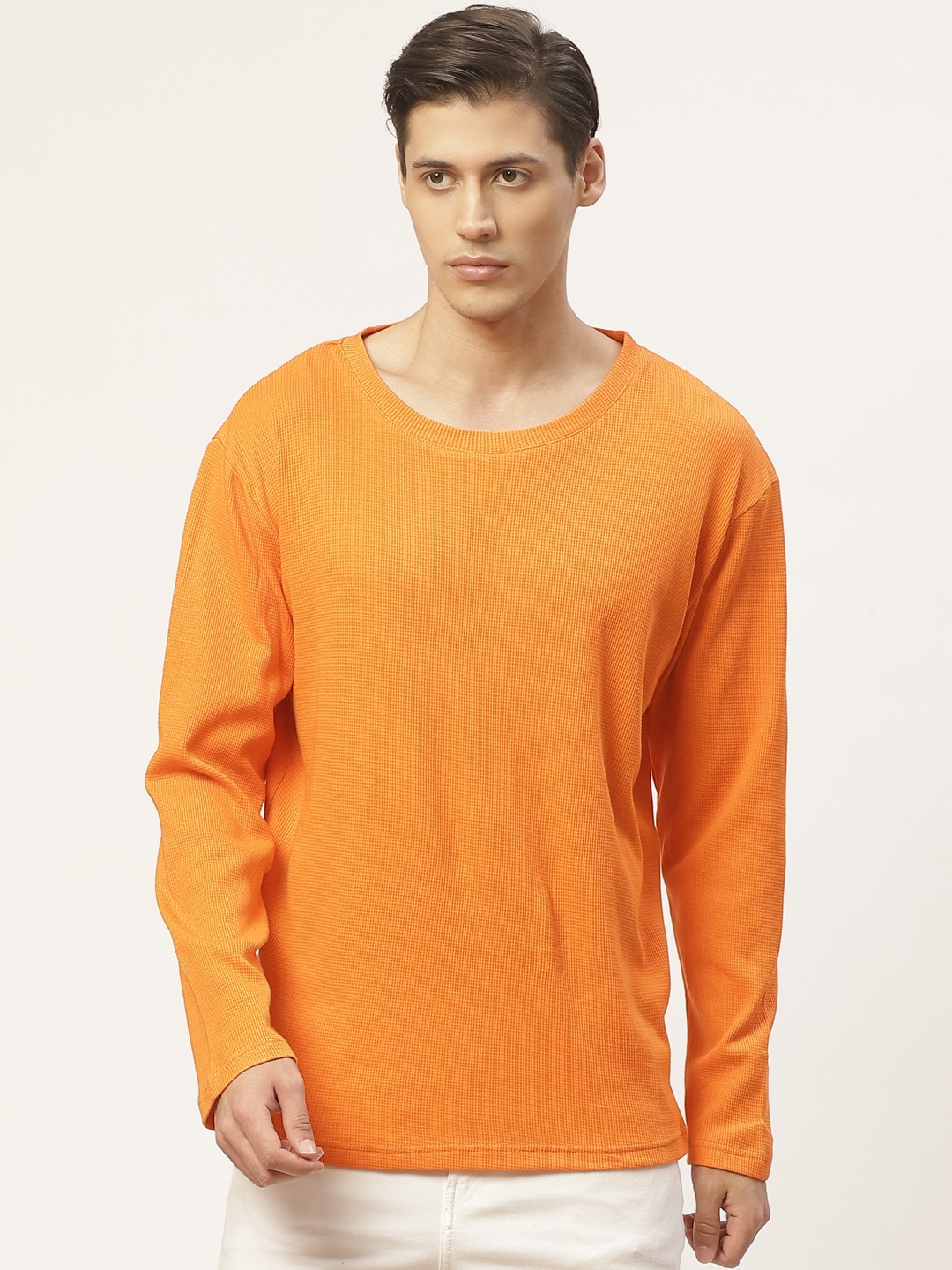PAUSE SPORT Men Orange Solid Round Neck T-shirt