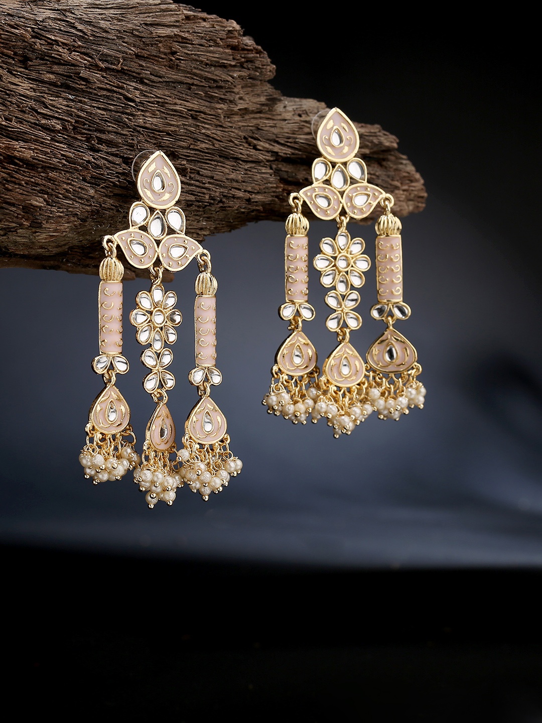 LAIDA Pink Gold-Plated Handcrafted Enamelled Kundan & Pearls Studded Classic Drop Earrings
LAIDA Pink Gold-Plated Handcrafted Enamelled Kundan & Pearls Studded Classic Drop Earrings