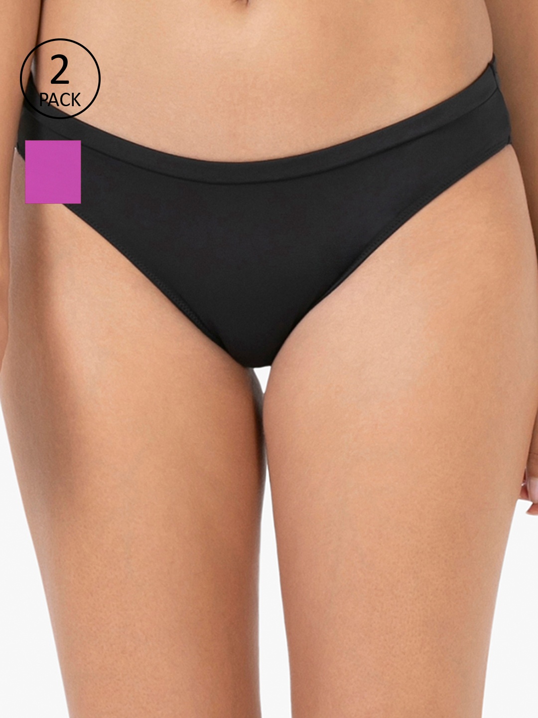 Amante Women Pack of 2 Solid Briefs, Black