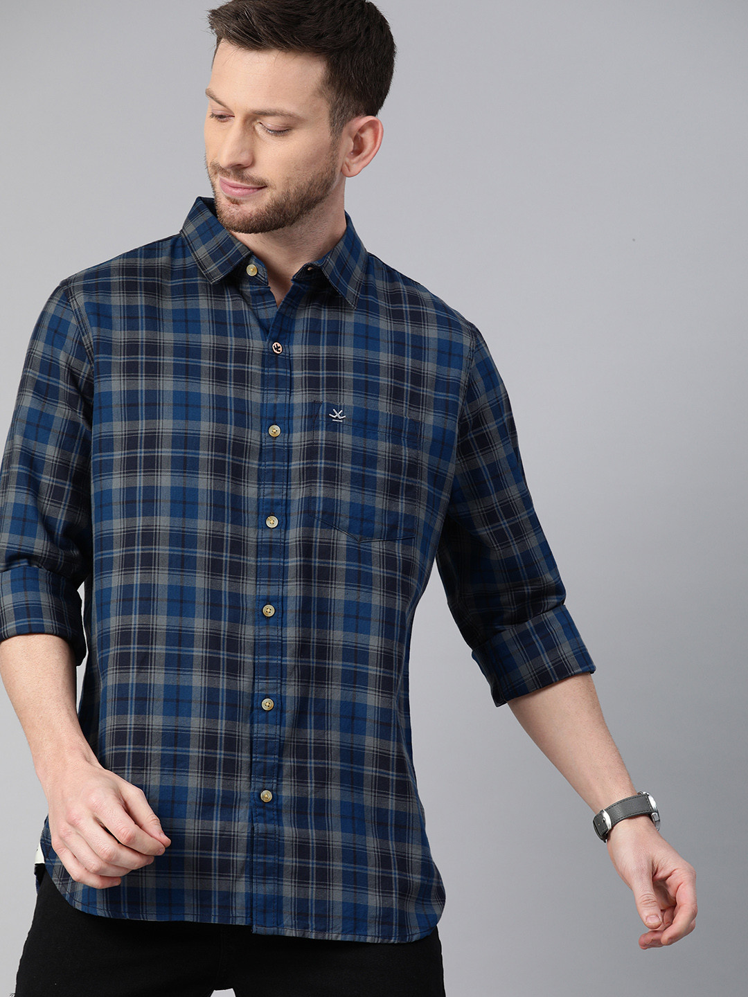 WROGN Men Navy Blue & Grey Slim Fit Checked Casual Shirt
WROGN Men Navy Blue & Grey Slim Fit Checked Casual Shirt