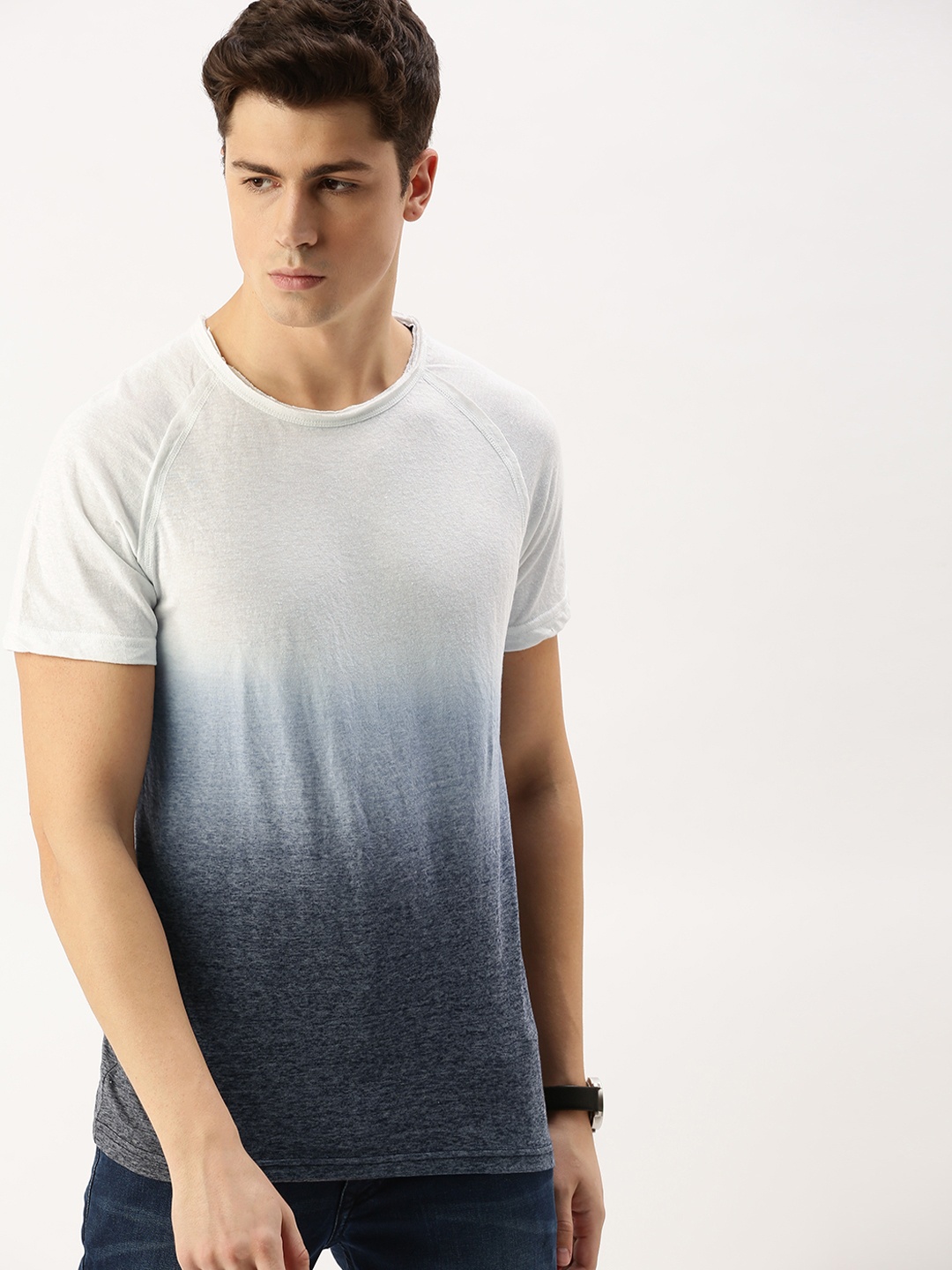 SINGLE Men Blue & White Ombre Design Round Neck T-shirt