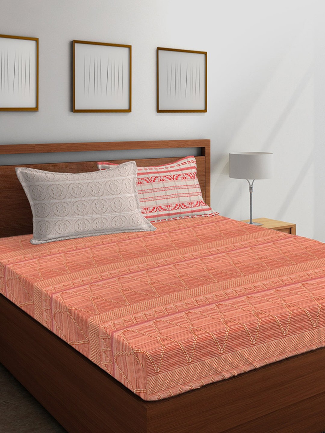 Boutique Living India Peach-Coloured & Off-White Geometric 300 TC Cotton 1 King Bedsheet with 4 Pillow Covers
Boutique Living India Peach-Coloured & Off-White Geometric 300 TC Cotton 1 King Bedsheet with 4 Pillow Covers