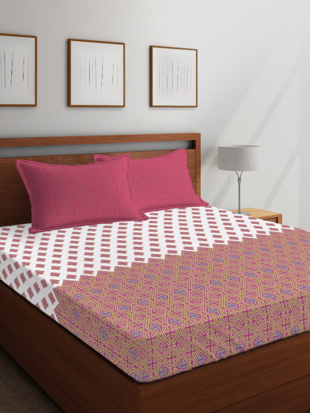Boutique Living India Pink & White Geometric 210 TC Cotton 1 King Bedsheet with 2 Pillow Covers
Boutique Living India Pink & White Geometric 210 TC Cotton 1 King Bedsheet with 2 Pillow Covers