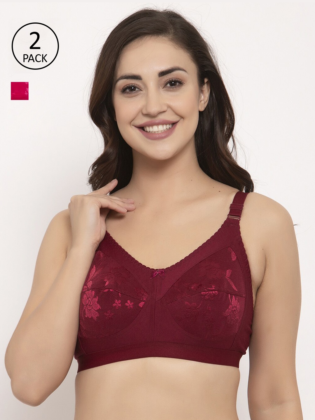 GRACIT Pack Of 2 Pink & Maroon Self Design Non-Wired Non Padded Everyday Bra PW4-07-14-28C
GRACIT Pack Of 2 Pink & Maroon Self Design Non-Wired Non Padded Everyday Bra PW4-07-14-28C