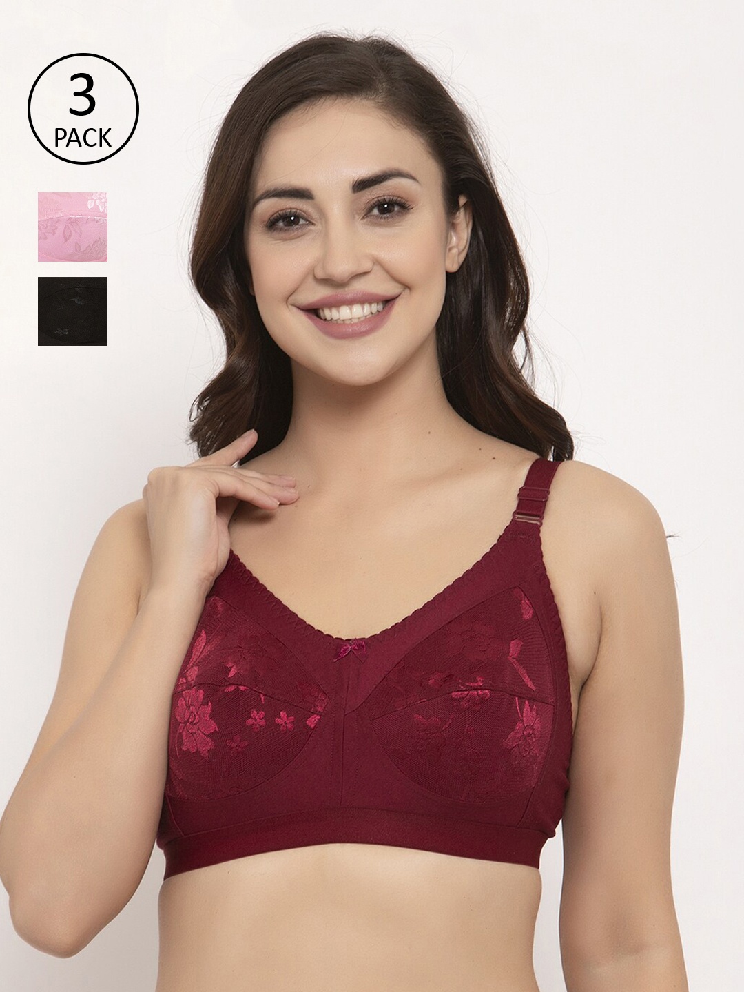 GRACIT Pack Of 3 Self Design Non-Wired Non Padded Everyday Bra PW4-01-10-14-28C, Black
GRACIT Pack Of 3 Self Design Non-Wired Non Padded Everyday Bra PW4-01-10-14-28C, Black