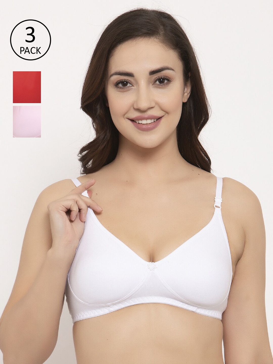 GRACIT Pack of 3 Solid Non-Wired Non Padded Everyday Bras PW2-02-03-10-28B, White