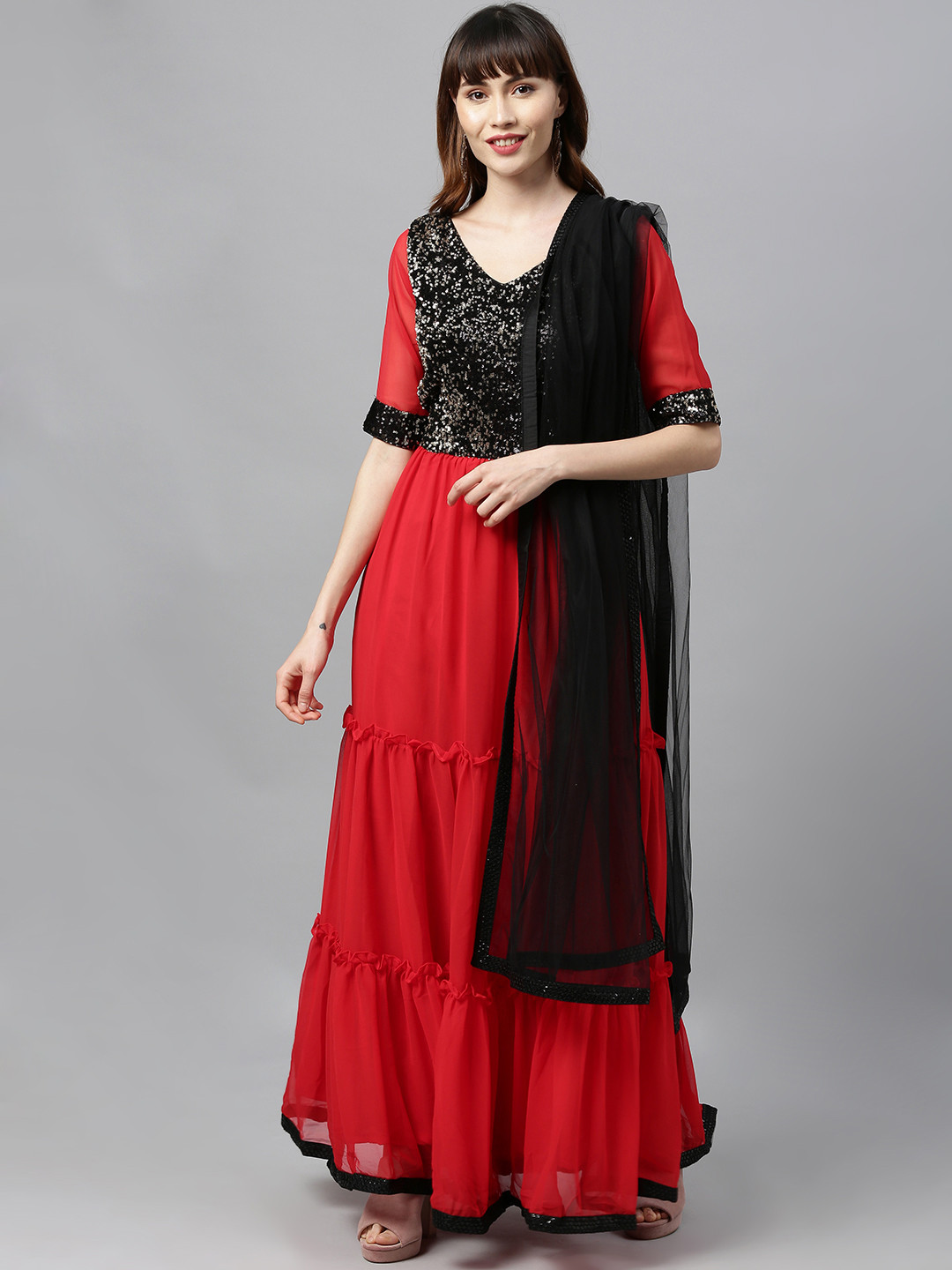Ethnovog Women Red Black Yoke Design Made To Measure Kurta Set 
Ethnovog Women Red Black Yoke Design Made To Measure Kurta Set