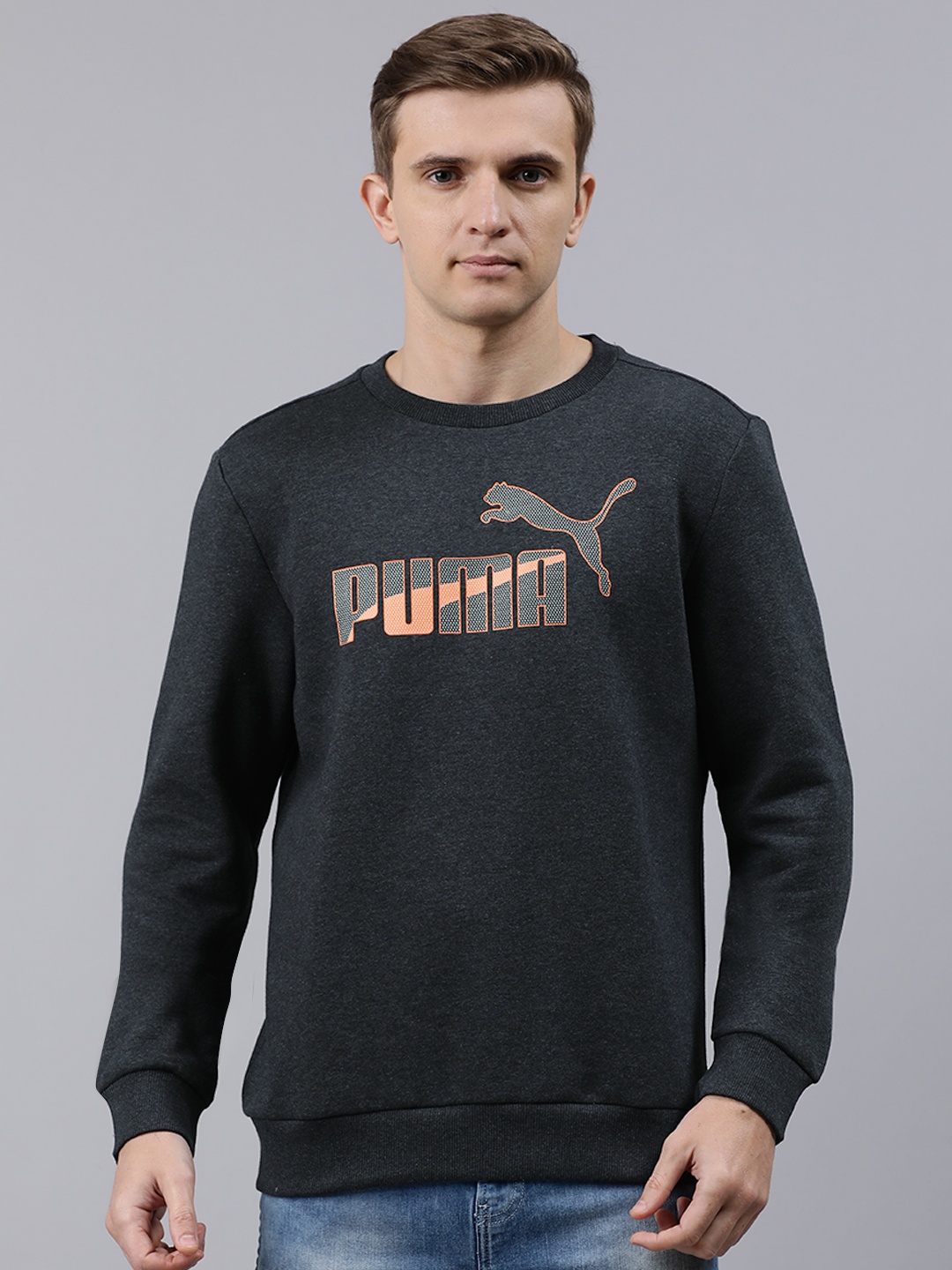 Puma Men Charcoal Grey Printed Sweatshirt