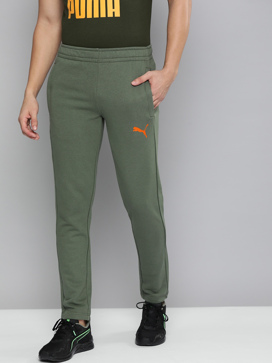 Puma Men Olive Green Solid Slim Fit Track Pants