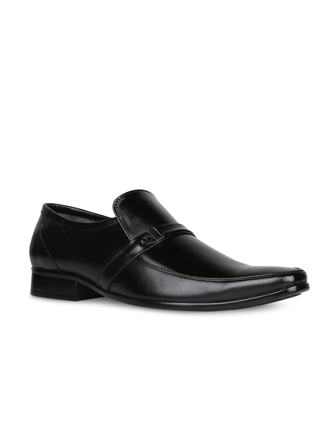 Regal Men Black Solid Leather Formal Slip-Ons