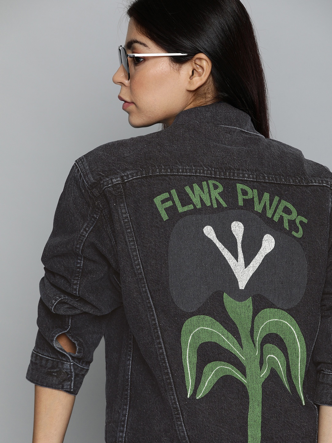 Levis Women Black Self Design Denim Jacket
