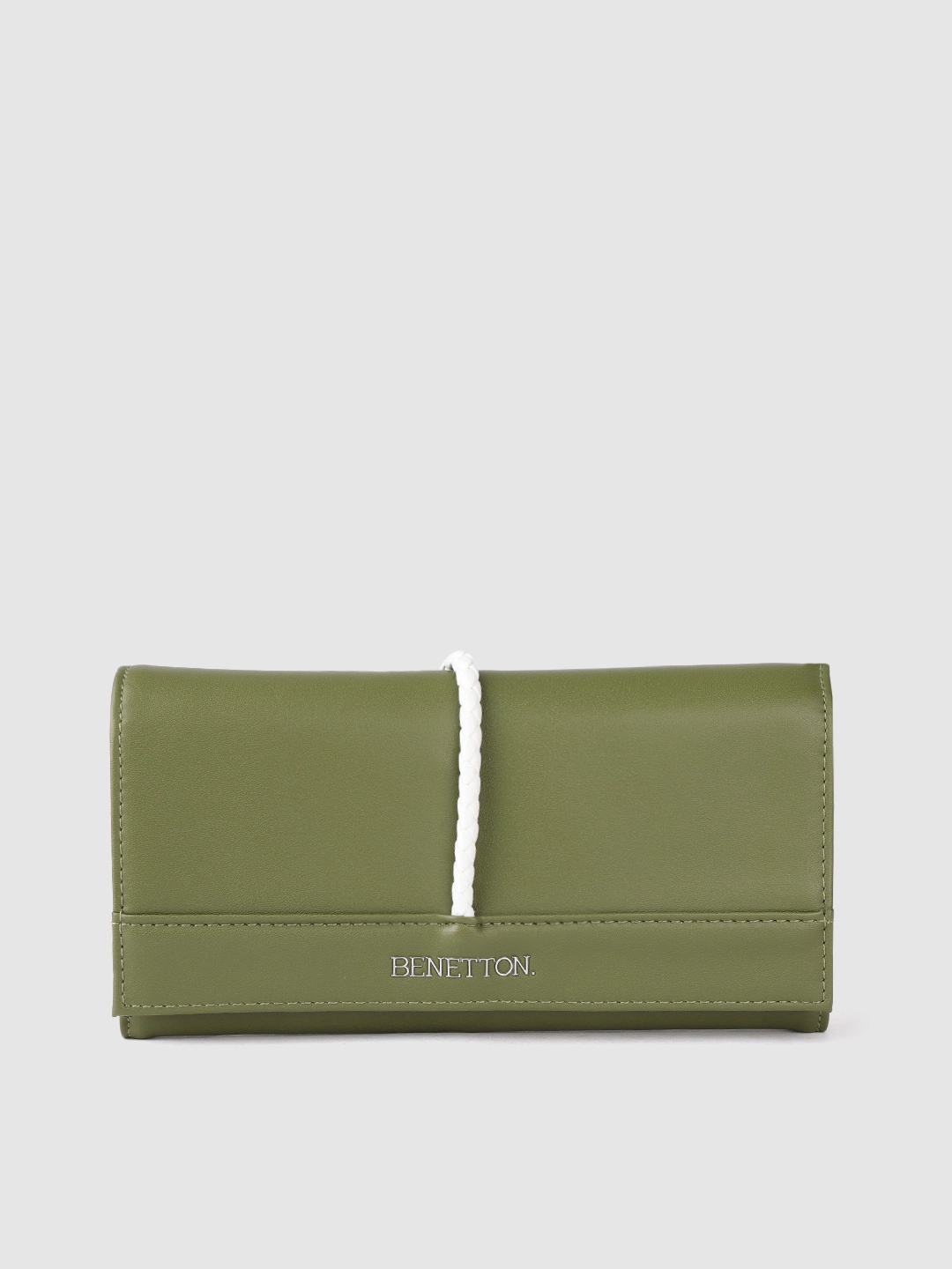 United Colors of Benetton Women Olive Green Solid Two Fold Wallet