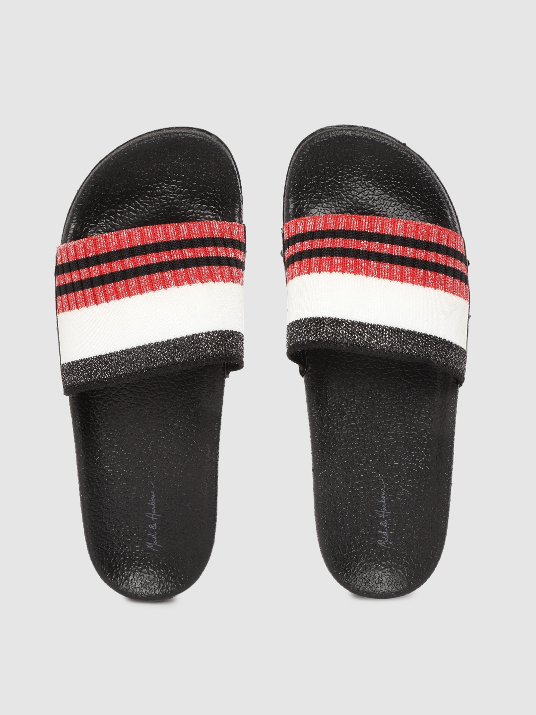 Mast & Harbour Women Red & White Striped Sliders