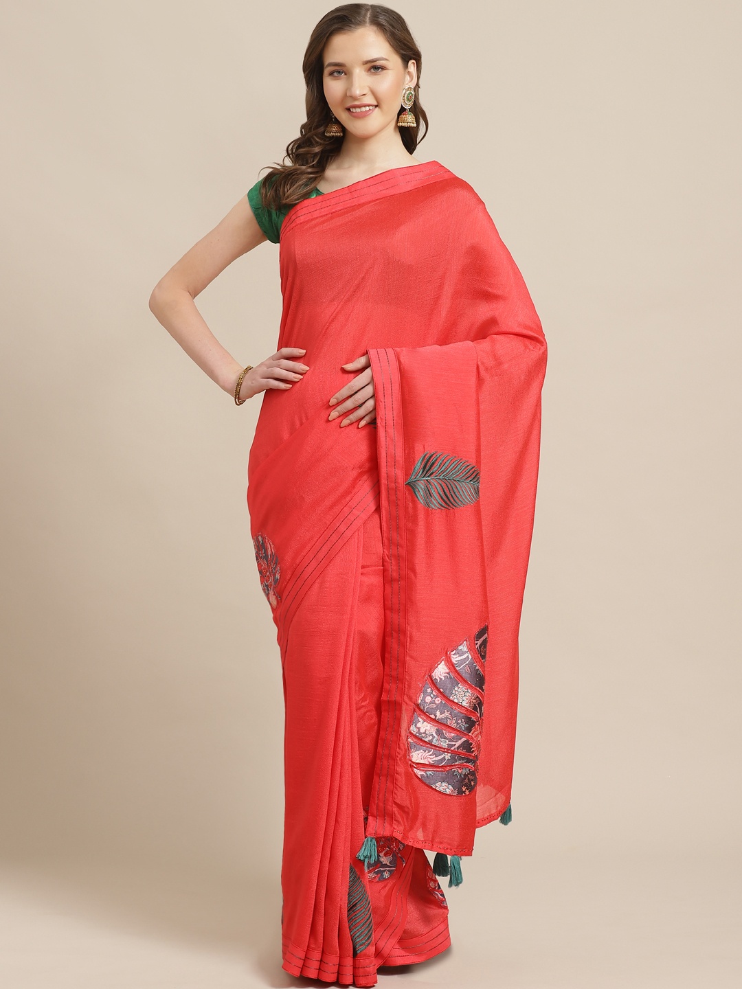 Shaily Red Patchwork Saree